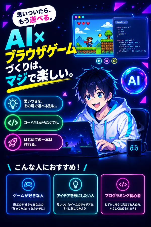Japanese anime poster for an AI browser game course (generated from the prompt)